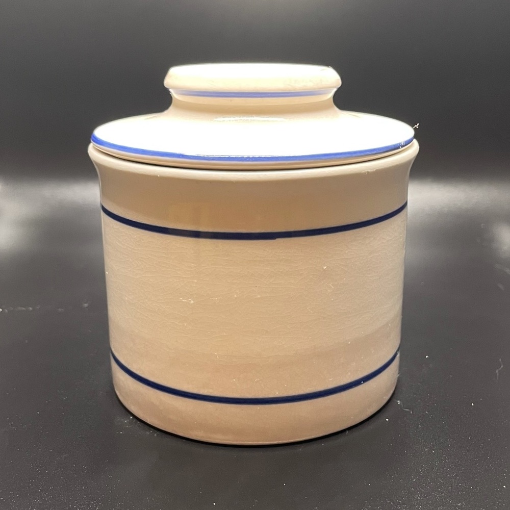 Cream with Blue Stripe Butter Bell